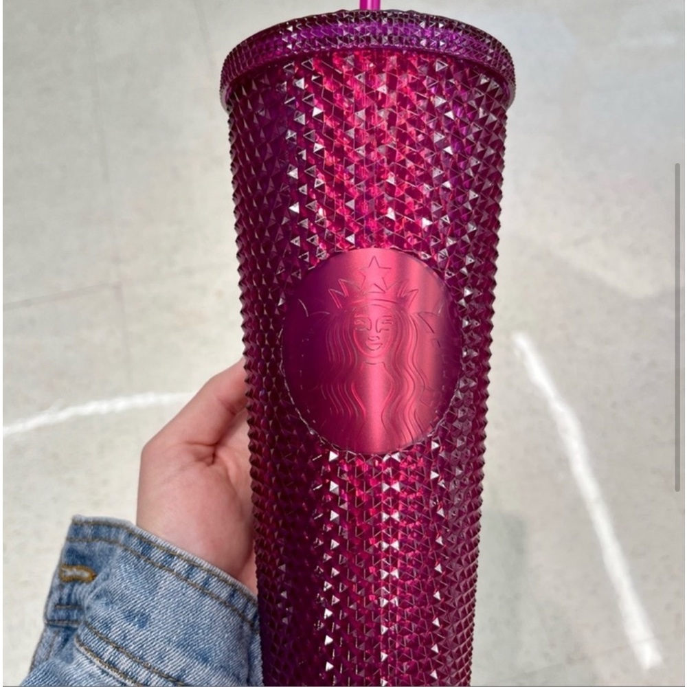 Berry Bling Studded Starbucks Tumbler 24 oz. Magenta Pink - Picture 2 of 4